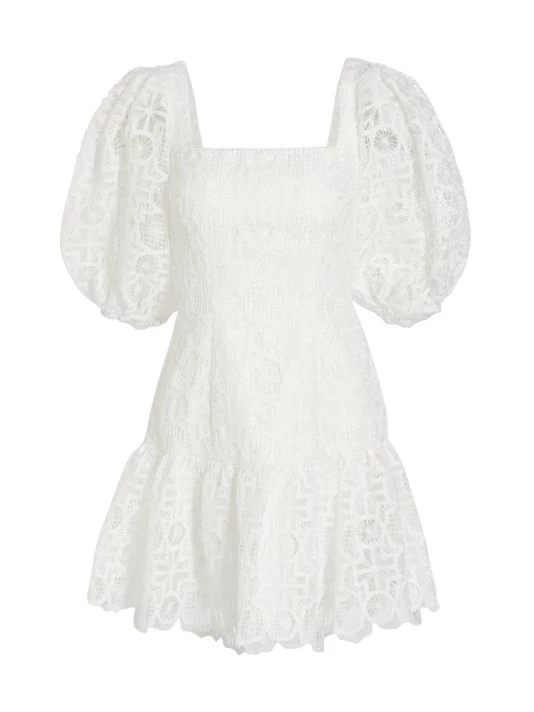 ML Monique Lhuillier Lace Puff-Sleeve Organza Minidress 3 ML Monique Lhuillier Lace Puff-Sleeve Organza Minidress