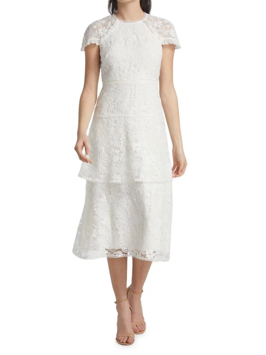 ML Monique Lhuillier Lace Cap-Sleeve Midi-Dress 5 ML Monique Lhuillier Lace Cap-Sleeve Midi-Dress - Image 3