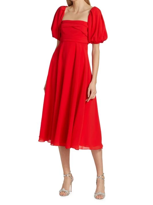 ML Monique Lhuillier Chiffon Puff-Sleeve Midi-Dress 4 ML Monique Lhuillier Chiffon Puff-Sleeve Midi-Dress - Image 2