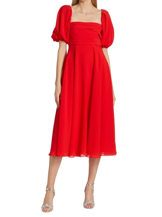 ML Monique Lhuillier Chiffon Puff-Sleeve Midi-Dress 5 ML Monique Lhuillier Chiffon Puff-Sleeve Midi-Dress - Image 3