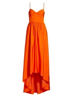 ML Monique Lhuillier Faille Twist-Front High-Low Dress