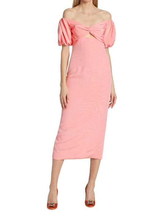 ML Monique Lhuillier Off-The-Shoulder Faille Midi Dress 4 ML Monique Lhuillier Off-The-Shoulder Faille Midi Dress - Image 2