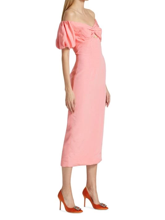 ML Monique Lhuillier Off-The-Shoulder Faille Midi Dress 6 ML Monique Lhuillier Off-The-Shoulder Faille Midi Dress - Image 4