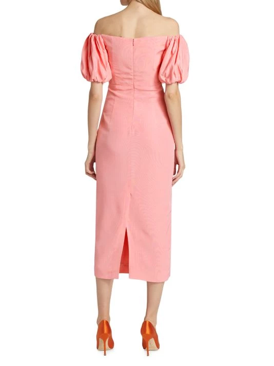 ML Monique Lhuillier Off-The-Shoulder Faille Midi Dress 7 ML Monique Lhuillier Off-The-Shoulder Faille Midi Dress - Image 5