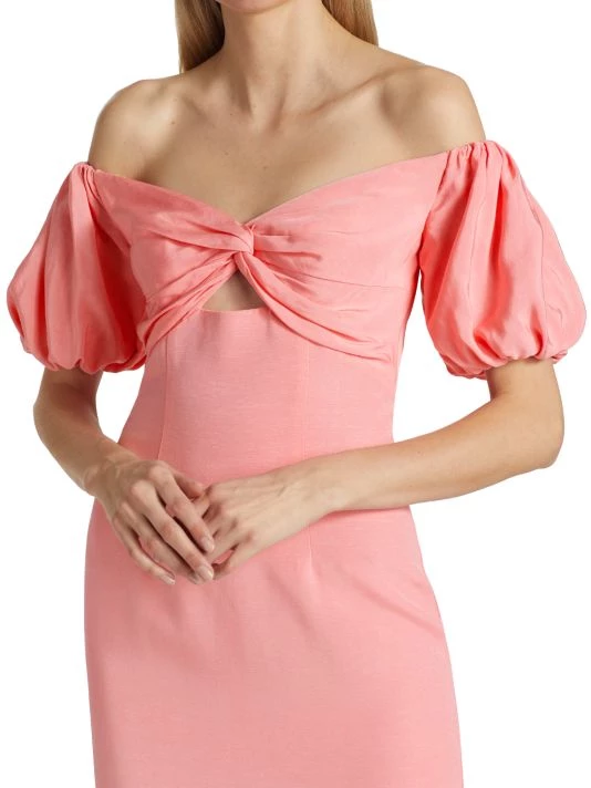 ML Monique Lhuillier Off-The-Shoulder Faille Midi Dress 8 ML Monique Lhuillier Off-The-Shoulder Faille Midi Dress - Image 6