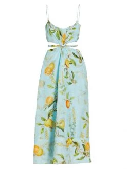 ML Monique Lhuillier Linen-Blend Cutout A-Line Midi-Dress