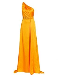 ML Monique Lhuillier One-Shoulder Cutout Satin Gown