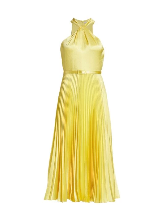 ML Monique Lhuillier Satin Halter Pleated Midi-Dress 3 ML Monique Lhuillier Satin Halter Pleated Midi-Dress