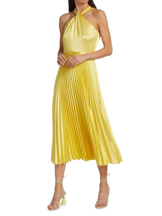 ML Monique Lhuillier Satin Halter Pleated Midi-Dress 4 ML Monique Lhuillier Satin Halter Pleated Midi-Dress - Image 2