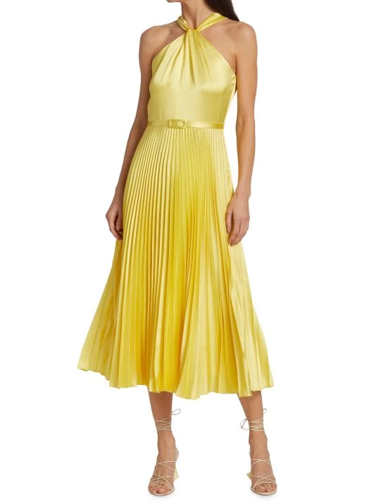 ML Monique Lhuillier Satin Halter Pleated Midi-Dress 5 ML Monique Lhuillier Satin Halter Pleated Midi-Dress - Image 3