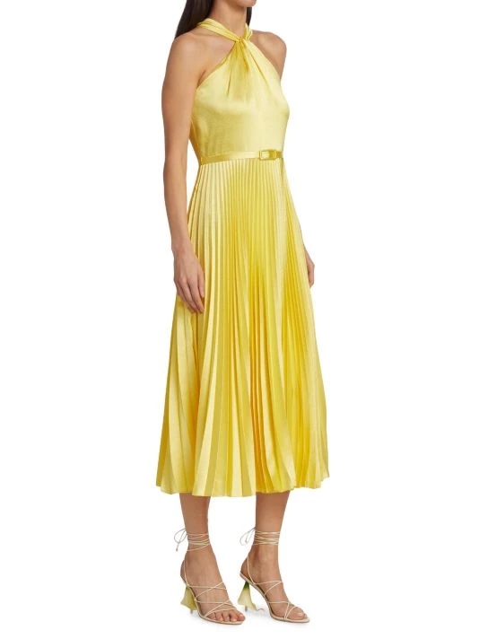 ML Monique Lhuillier Satin Halter Pleated Midi-Dress 6 ML Monique Lhuillier Satin Halter Pleated Midi-Dress - Image 4