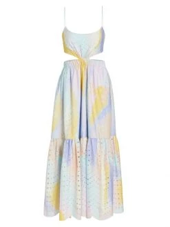 ML Monique Lhuillier Poplin Eyelet Cutout Midi Dress